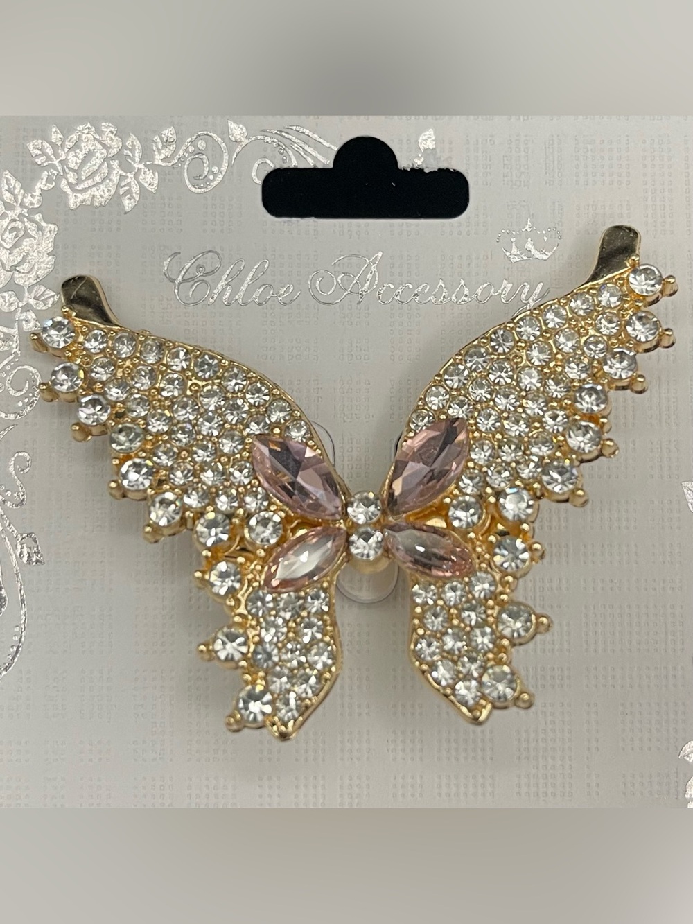 Chloe Accessories NWT Sparkling Rhinestone Butterfly Brooch Pin